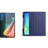 Tekno Grup Honor Pad 9 Kılıf Zore Tri Folding Kalem Bölmeli Standlı Kılıf-Lacivert + Cam