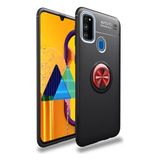 Tekno Grup Samsung Galaxy M30S Kılıf Ultra Korumalı Yüzüklü Manyetik Ravel Silikon Siyah - Kırmızı