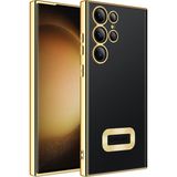 Tekno Grup Samsung Galaxy S23 Ultra Kılıf Kamera Korumalı Logo Gösteren Omega Kapak + Cam Ekran Koruyucu - Gold