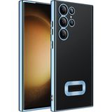 Tekno Grup Samsung Galaxy S23 Ultra Kılıf Kamera Korumalı Logo Gösteren Omega Kapak + Cam Ekran Koruyucu - Mavi