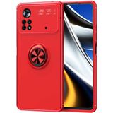 Tekno Grup Xiaomi Poco M4 Pro 4g Kılıf Ultra Korumalı Yüzüklü Manyetik Ravel Silikon + Tam Kaplayan 5d Ekran Koruyucu - Kırmızı