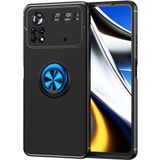 Tekno Grup Xiaomi Poco M4 Pro 4g Kılıf Ultra Korumalı Yüzüklü Manyetik Ravel Silikon + Tam Kaplayan 5d Ekran Koruyucu - Siyah - Mavi