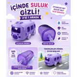 Tekno Hediye Otobüs Tasarımlı Pipetli Çocuk Suluk 500 ml – Çıkarılabilir Suluklu Oyuncak Minibüs, Hareketli Tekerlekli 2’si 1 Arada Su Matarası - Mor