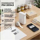 Tekno Hediye Powermaster Kablosuz Bluetooth Termal Etiket Makinesi Taşınabilir Ev Ofis Organizer Yazıcı (Beyaz)