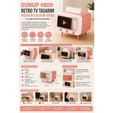 Tekno Hediye Retro Tv Tasarım Peçetelik Telefon Tutucu Çok Amaçlı Masaüstü Organizer - Pembe