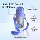 Tekno Hediye Sevimli 3D Desenli Su Matarası – Bpa Içermez, Çocuklar Için Güvenli, Dayanıklı Plastik, 20X7X7 cm Taşınabilir Şişe, Okul ve Seyahat Için Ideal - Mor