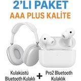 TEKNO Kulak Üstü ve Pro2 A Plus Kulak Içi Ios & Android Uyumlu Kablosuz Bluetooth Kulaklık Paketi - Beyaz