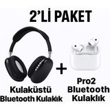 TEKNO Kulak Üstü ve Pro2 A Plus Kulak Içi Ios & Android Uyumlu Kablosuz Bluetooth Kulaklık Paketi - Siyah
