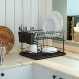 Tekno-tel 2 Katlı Modüler Bulaşık Kurutma Sepeti Mat Siyah Metal Tabaklık KB010