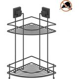 Tekno-Tel EF-253 Yapışkanlı 2 Katlı Siyah Köşelik Banyo Rafı