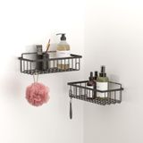 Tekno-Tel ST241 Mat Siyah Yapışkanlı Kancalı 2 Adet Banyo Rafı