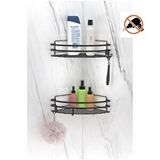 Tekno-Tel Tekno Tel St-207 Yapışkanlı Kancalı 2 Adet Köşelik Banyo Rafı Siyah