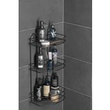 Tekno-tel TEKNOTEL BANYO DÜZENLEYİCİ ŞAMPUANLIK SABUNLUK 3 KATLI YAPIŞKANLI BANYO DUŞ RAFI SİYAH ST009