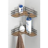 Tekno-tel Teknotel Yapışkanlı Kancalı 2 Adet Banyo Köşe Rafı Siyah ST278
