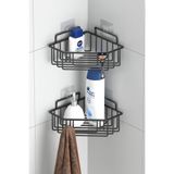 Tekno-tel Teknotel Yapışkanlı Kancalı 2 Adet Şampuanlık Banyo Köşe Rafı Mat Siyah ST291
