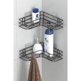 Tekno-tel Teknotel Yapışkanlı Kancalı Şampuanlık 2 Adet Banyo Köşe Rafı Siyah ST276