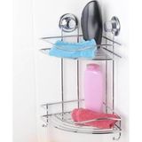 Tekno-tel Vakumlu İki Katlı Kancalı Banyo Köşe Rafı, Gümüş