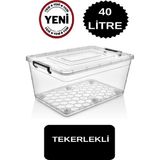 Tekno Trust 40 Lt Tekerlekli Saklama Kutusu 40 Lt Tekerlekli Saklama Kabı Büyük Boy Depolama Kutusu Saklama - Ahşap