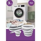 Tekno Trust 45 x 45 Katlanır Çamaşır Sepeti - Katlanır Kova - Katlanır Maşrapa Beyaz 20 L Plastik