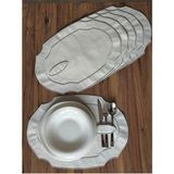 Tekno Trust 6 Adet Gümüş Renk Nakışlı Kaşıklıklı Oval Amerikan Servis Supla - 10 x 10 cm