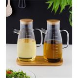 Tekno Trust Bambu Standlı 2’li 1000ML Borosilikat Cam Bambu Kapaklı Yağdanlık Set Ayçiçek Zeytinyağı Yağlık - Ahşap - 1 lt