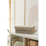 Tekno Trust Bej Dokulu Kapaklı Dolap Çekmece Içi Takı Çamaşır Katlanır Saklama Kutusu Organizer 30 x 23 x 11 - Ahşap