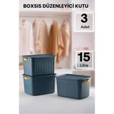 Tekno Trust Bo x sıs Mavi 3 Adet 15 Lt Düzenleyici Kapaklı Kutu Storage Dekoratif Dolap Içi Organizer - Ahşap