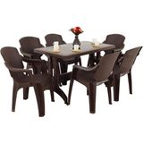 Tekno Trust Klasik Zeugma 70 x 120 cm Masa 6 Adet Golf Bahçe Masa Sandalye Takımı Plastik 120 x 70 cm Kahverengi Masa S