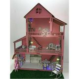 Tekno Trust LED Işık Hediyeli Barbie Ahşap Oyun Evi 001