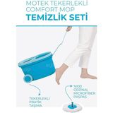 Tekno Trust Motek Tekerlekli Mop Temizlik Seti Kaymaz Kilitli Sap Sistemi ve %100 Microfiber Paspas - Altın