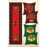 Tekno Trust Yılbaşı Christmas Temalı Ekoseli 4 Kırlent Kılıfı 1 Runner Set - 10 x 10 cm