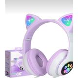 TeknoBeyza Cat Kulaklık Kedi Kulaklık Kedili Işıklı Patili Mikrofonlu Rgb Bluetooth Aux Sd Card - Lila