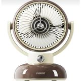 TeknoBeyza Everest Retro Tasarım Şarj Edilebilir Masaüstü Vantilatör - 3 Kademeli Hız Ayarı, 360 Derece Dönebilen Sessiz Mini Fan - Kahverengi/krem