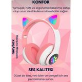 TeknoBeyza Kedi Kulak Tasarımlı Kablosuz Çocuk Kulaklığı - Rgb Ledli, Mikrofonlu ve Sd Kart Girişli - Pembe