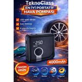 TeknoClass Dijital Göstergeli Mini Hava Kompresörü – Taşınabilir Akıllı Lastik Şişirme Pompası El Fenerli
