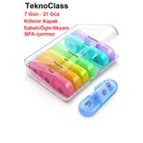 TeknoClass Haftalık Hap İlaç Vitamin Saklama Kutusu Kabı Taşınabilir 7 Günlük 21 Bölmeli