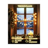 TeknoClass Kar Tanesi Led Pilli 5 Metre 28 Led Gün Işığı Kristal Led Şeffaf Kablo Pilli Aç Kapa