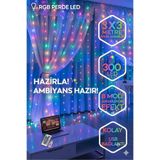 TeknoClass RGB Perde Led 3x3M 300 Ledli 8 Modlu 10 Saçaklı Kumandalı Peri Led Işık Dekoratif Lamba