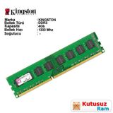 Teknodayım KINGSTON 4GB DDR3 1333Mhz Pc Ram KVR13N9S8/4 (Kutusuz)