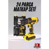 teknodayım Profesyonel Çift Bataryalı Akülü Vidalama Şarjlı Matkap 24 Parça