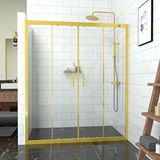 Teknoduş Gold Castor 6mm Şeffaf Cam Orta Açılır 2 Sabit 2 Sürgü İki Duvar Arası Duşakabin Altın