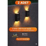 TeknoEser 2 Adet Solar LED Duvar Apliği IP65 Su Geçirmez Bahçe Aydınlatma Güneş Enerjili LED Dış Mekan Lamba