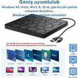 Teknofaji Harici DVD Rw Yazıcı ve Okuyucu USB 3.0,tip C 2 VCD CD Optik Sürücü External DVD Drive - Siyah