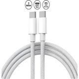 Teknofone 2 Metre 60 Watt örgülü güç şarj kablosu Apple İphone Uyumlu 15 - 16 - Pro - Pro Max Hasır Hızlı Şarj Kablosu Type-C To Type-C - Beyaz - 1 adet
