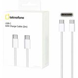 Teknofone 60W Apple Iphone Uyumlu 15 - 16 - 17 Pro - Pro Max Hasır 2 Metre Hızlı Şarj Kablosu Type-C To Type-C - Beyaz