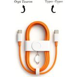 Teknofone 60W Apple iPhone Uyumlu 17 / 16/ 15 Pro - Pro Max Hasır Hızlı Şarj Kablosu Type-C To Type-C Pd Kablo - Turuncu - beyaz
