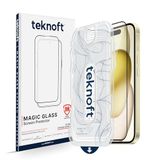 Teknoft iPhone 15 Plus için Kolay Kurulum Kitli Takılırken Camın Altında Kesinlikle Toz Bırakmayan Ekstra Güçlendirilmiş Tam Koruma Sağlayan Pürüzsüz Lazer Kesim Premium Ekran Koruyucu Kırılmaz Cam
