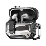 Teknoft Samsung Galaxy Buds 3 Pro, Buds 3 ve Buds 3 FE ile Uyumlu Mandallı Kapak Kilit Sistemli Mat Dokulu Darbelere Dayanıklı Kamuflaj Silikon Kılıf (Gri)