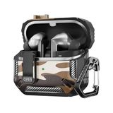 Teknoft Samsung Galaxy Buds 3 Pro, Buds 3 ve Buds 3 FE ile Uyumlu Mandallı Kapak Kilit Sistemli Mat Dokulu Darbelere Dayanıklı Kamuflaj Silikon Kılıf (Kahverengi)