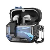 Teknoft Samsung Galaxy Buds 3 Pro, Buds 3 ve Buds 3 FE ile Uyumlu Mandallı Kapak Kilit Sistemli Mat Dokulu Darbelere Dayanıklı Kamuflaj Silikon Kılıf (Mavi)